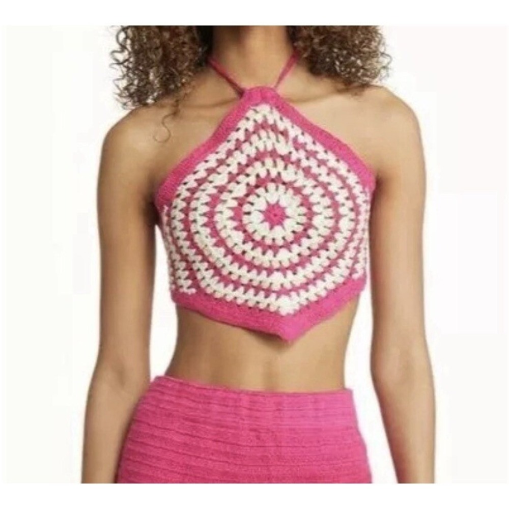 BP Crochet Halter Top Pink Sleeveless Tie Back Festival Rave Party New XS New